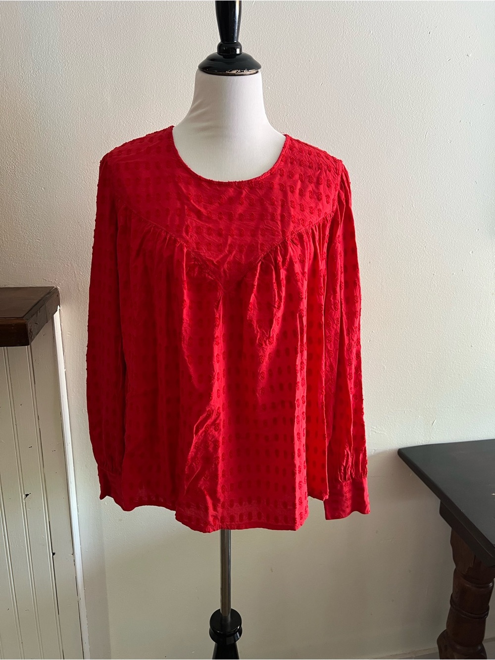Wrangler Retro Red Textured Long-Sleeve Blouse